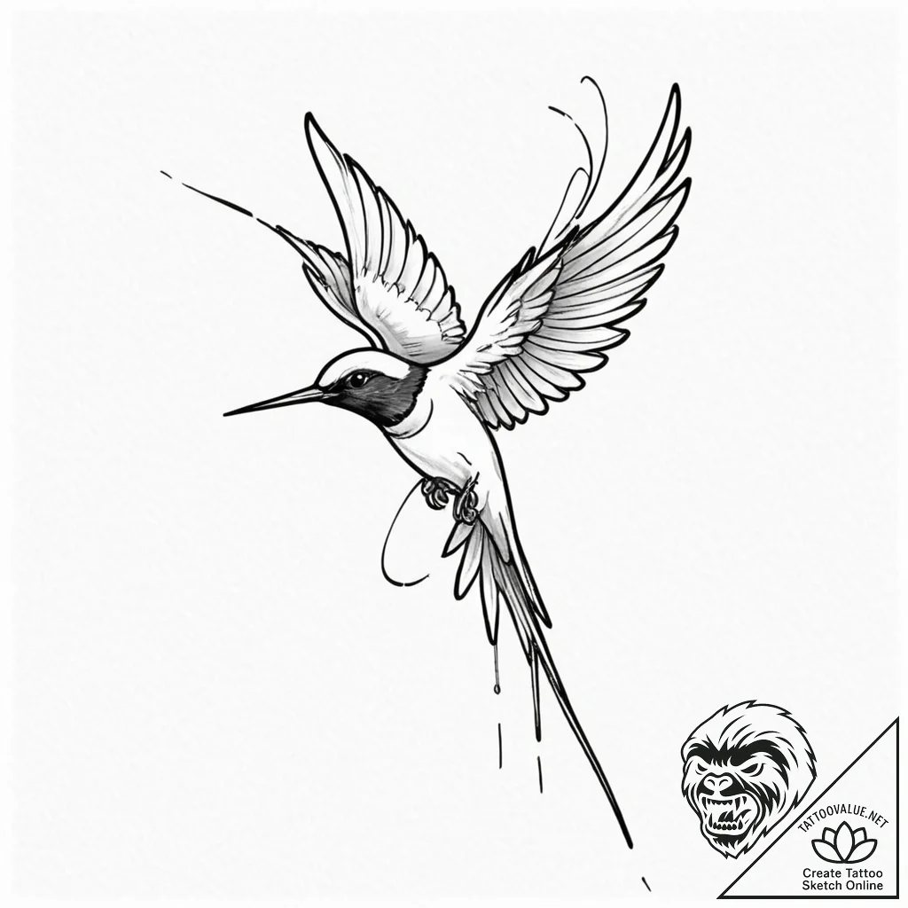 Swallow, ink illustration for tattoo, masterp... - tattoo sketch (№1751816172_0, 06.07.2025 15:36) — tattoovalue.net