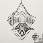 A surrealist tattoo sketch of the black lodge… – tattoo sketch (№1751816847_0, 06.07.2025 15:47) — tattoovalue.net