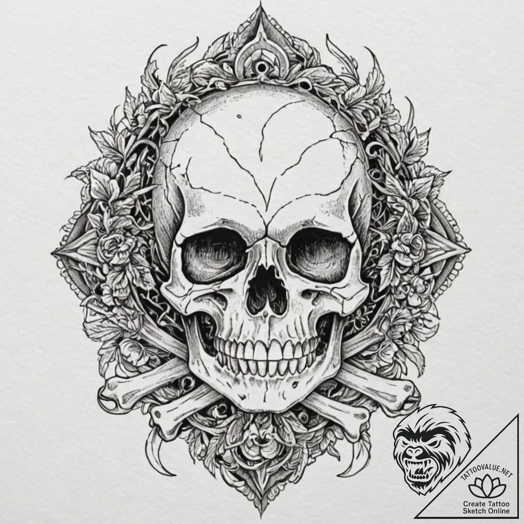 A shattered mirror reflecting a skull, tattoo... - tattoo sketch (№1751817015_0, 06.07.2025 15:50) — tattoovalue.net