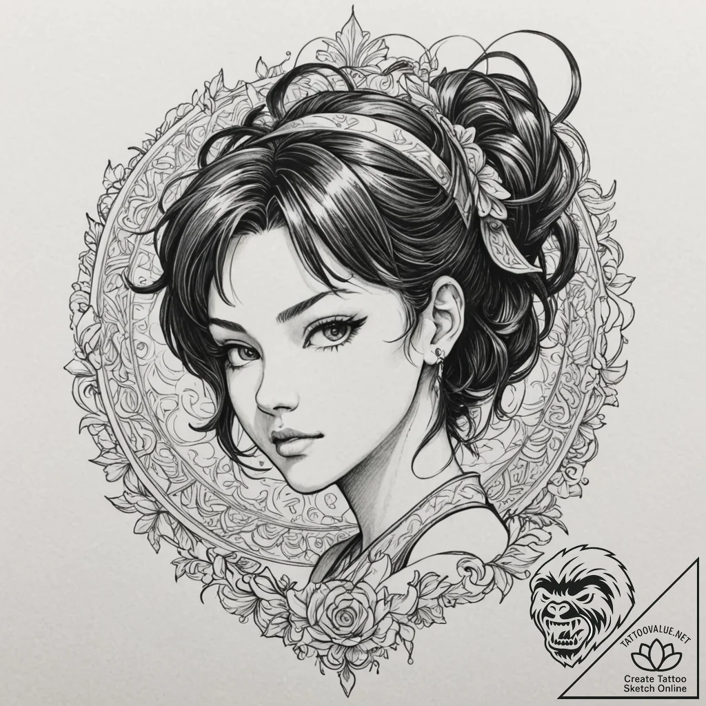 A neo-traditional portrait of faye valentine... - tattoo sketch (№1751817522_0, 06.07.2025 15:58) — tattoovalue.net