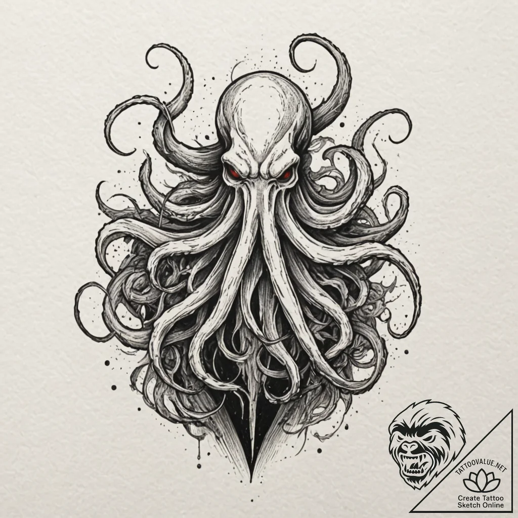 A sketch of the mind flayer, a giant, shadowy... - tattoo sketch (№1751817606_0, 06.07.2025 16:00) — tattoovalue.net