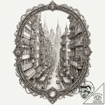 A window looking out onto a cyberpunk city, a… – tattoo sketch (№1751818278_0, 06.07.2025 16:11) — tattoovalue.net
