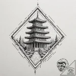 An ancient temple with neon holographic glyph… – tattoo sketch (№1751818362_0, 06.07.2025 16:12) — tattoovalue.net