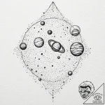 Planets, tattoo line art, dynamic composition… – tattoo sketch (№1751818446_0, 06.07.2025 16:14) — tattoovalue.net