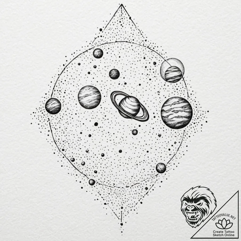 Planets, tattoo line art, dynamic composition... - tattoo sketch (№1751818446_0, 06.07.2025 16:14) — tattoovalue.net