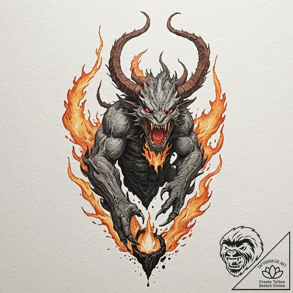 A sketch of the balrog of moria, a creature o... - tattoo sketch (№1751818782_0, 06.07.2025 16:19) — tattoovalue.net