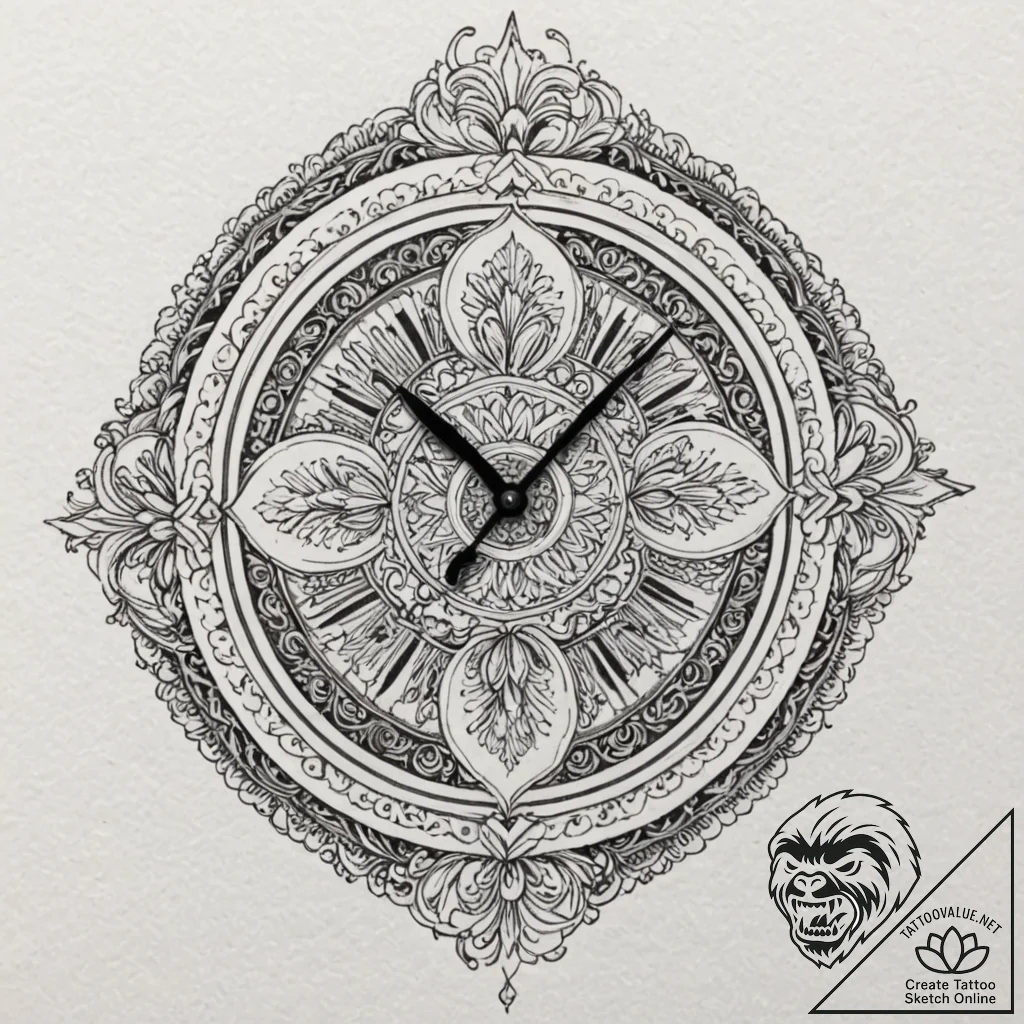 Clock, tattoo sketch design, clean lines, cri... - tattoo sketch (№1751818866_0, 06.07.2025 16:21) — tattoovalue.net