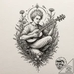 A sketch of jaskier (dandelion) playing his l… – tattoo sketch (№1751819202_0, 06.07.2025 16:26) — tattoovalue.net