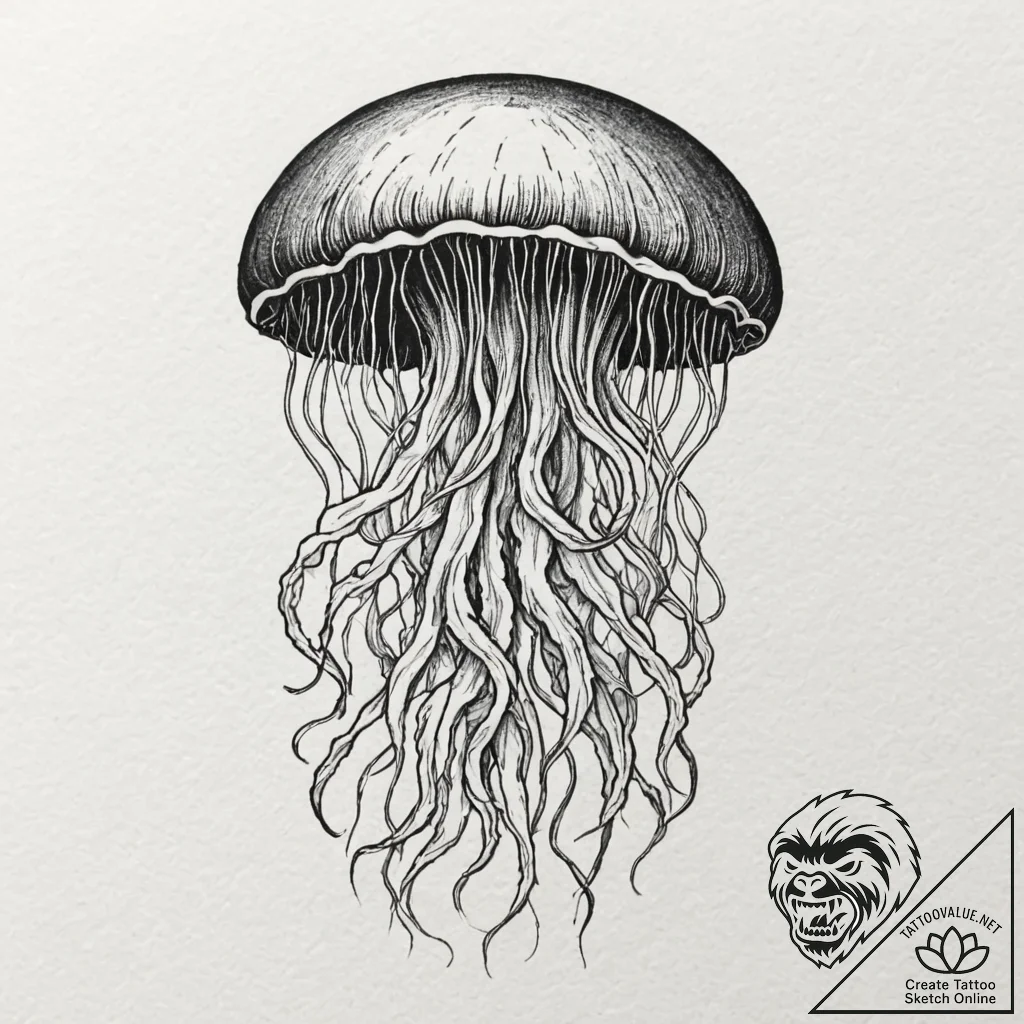 Jellyfish with tentacles made of cosmic nebul... - tattoo sketch (№1751819622_0, 06.07.2025 16:33) — tattoovalue.net