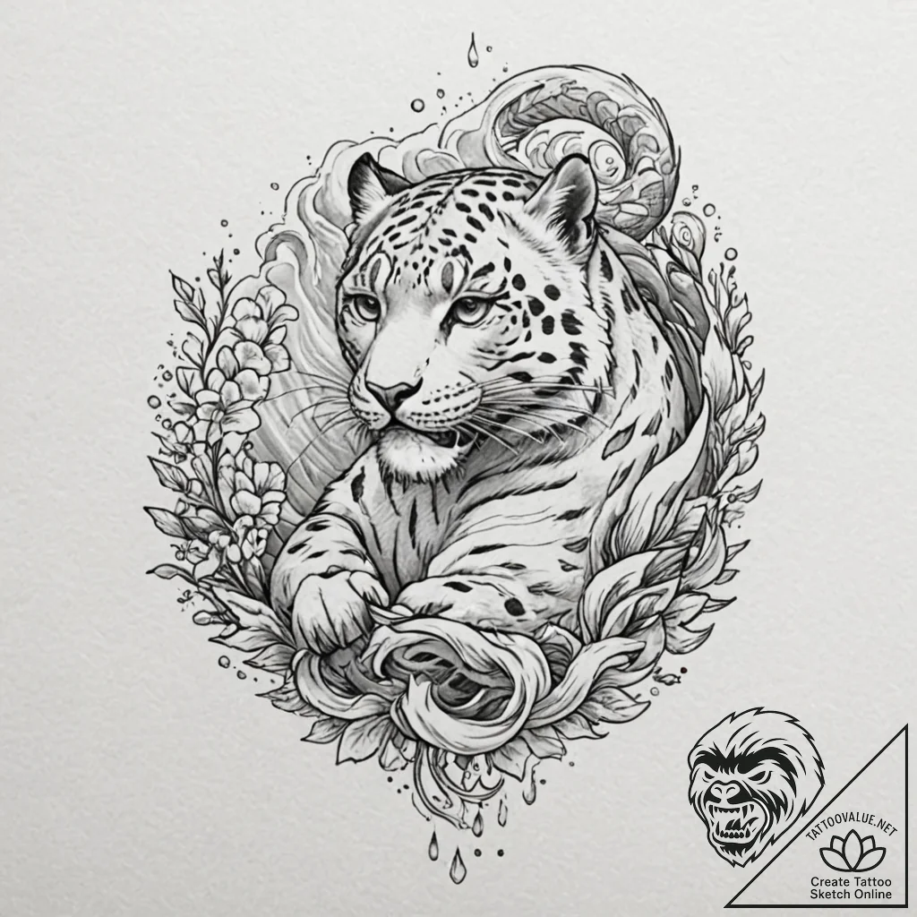 Snow leopard, artistic tattoo sketch, subtle... - tattoo sketch (№1751819706_0, 06.07.2025 16:35) — tattoovalue.net