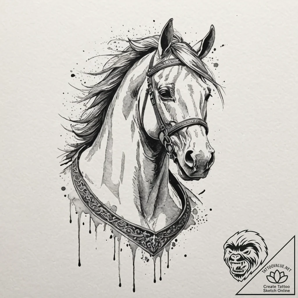 A sketch of roach, geralt's loyal horse., art... - tattoo sketch (№1751820177_0, 06.07.2025 16:42) — tattoovalue.net