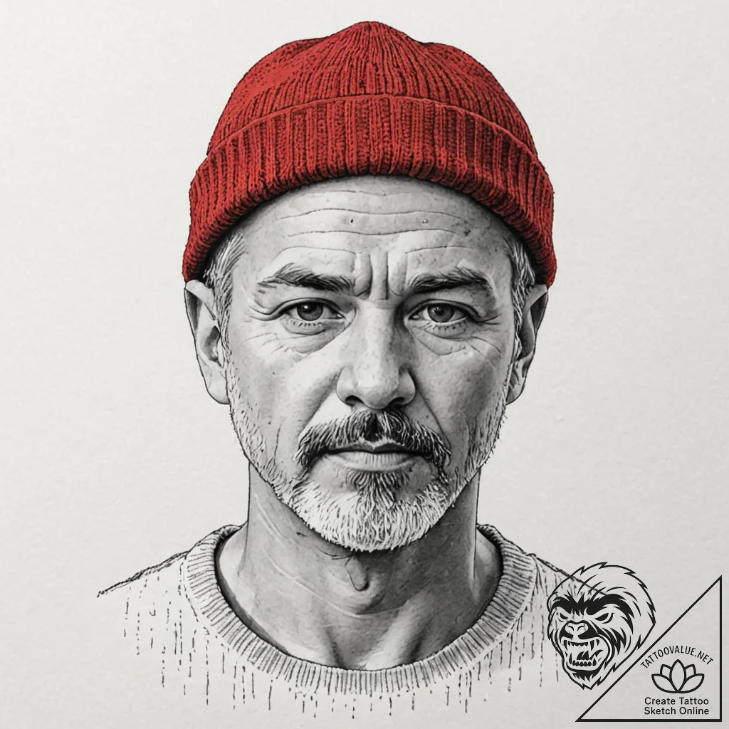 A graphic novel style portrait of steve zisso... - tattoo sketch (№1751821097_0, 06.07.2025 16:58) — tattoovalue.net
