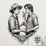A trash polka tattoo of the coin toss scene f… – tattoo sketch (№1751821351_0, 06.07.2025 17:02) — tattoovalue.net
