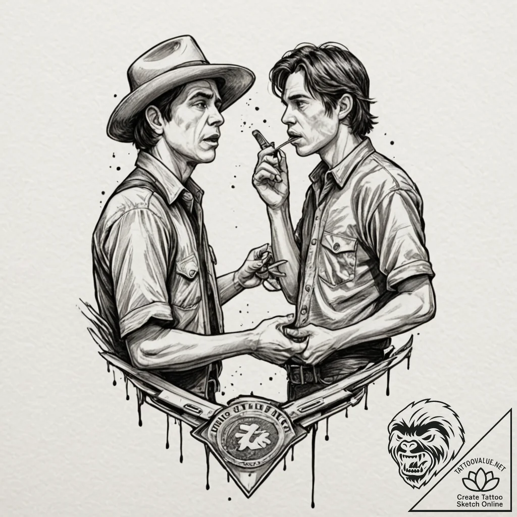 A trash polka tattoo of the coin toss scene f... - tattoo sketch (№1751821351_0, 06.07.2025 17:02) — tattoovalue.net