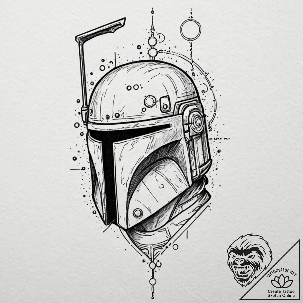 9. neo-traditional tattoo sketch of boba fett... - tattoo sketch (№1751821605_0, 06.07.2025 17:06) — tattoovalue.net
