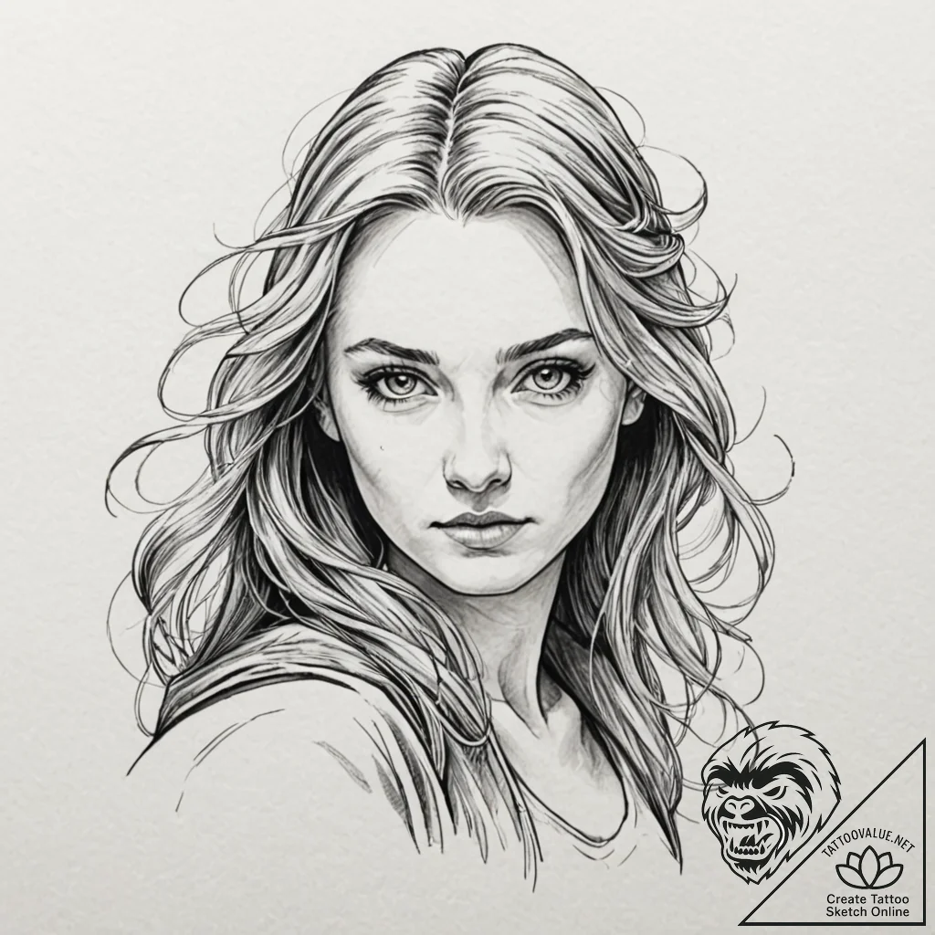 A graphic novel style portrait of a beautiful... - tattoo sketch (№1751822174_0, 06.07.2025 17:16) — tattoovalue.net