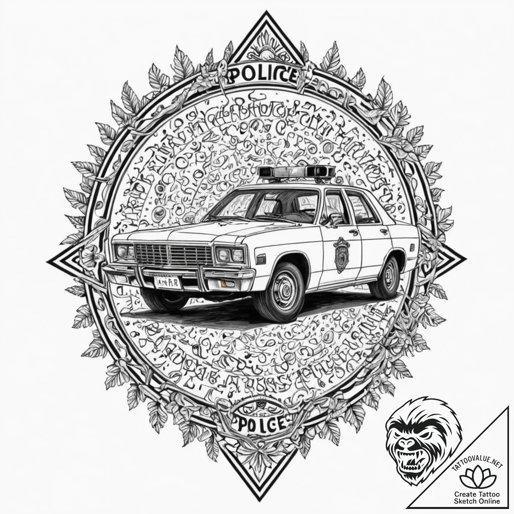 A tattoo of the "spinner" police car, detaile... - tattoo sketch (№1751822326_0, 06.07.2025 17:18) — tattoovalue.net