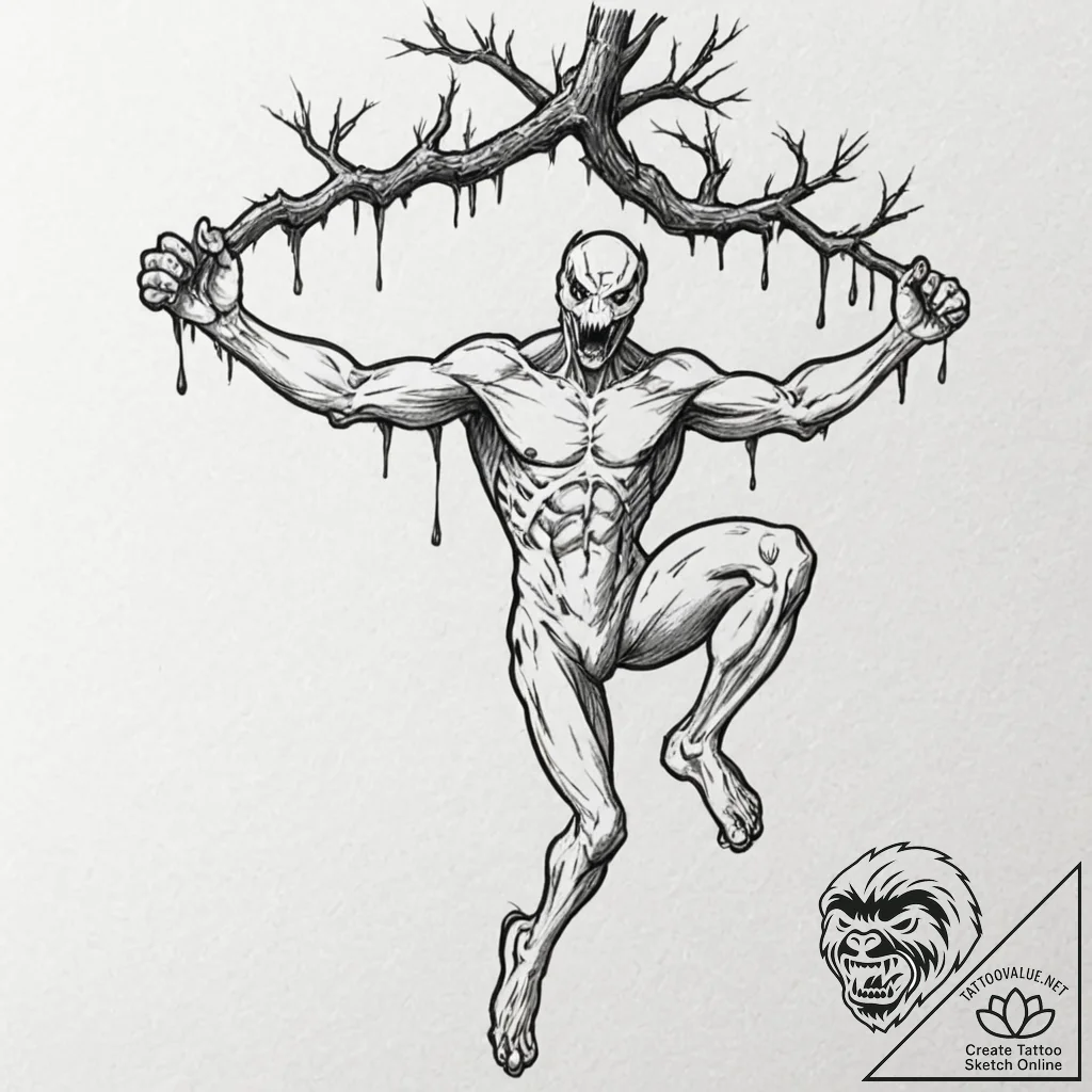 A sketch of a flayed body hanging from a tree... - tattoo sketch (№1751822404_0, 06.07.2025 17:20) — tattoovalue.net