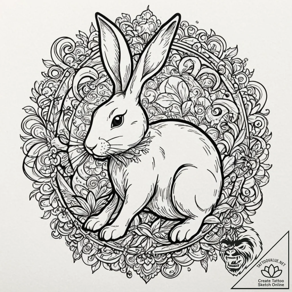 Linework tattoo design of the white rabbit, m... - tattoo sketch (№1751822823_0, 06.07.2025 17:27) — tattoovalue.net