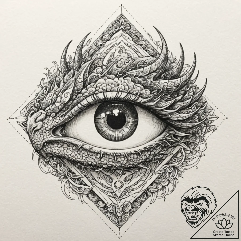 A linework tattoo of a dragon's eye, wise and... - tattoo sketch (№1751823076_0, 06.07.2025 17:31) — tattoovalue.net