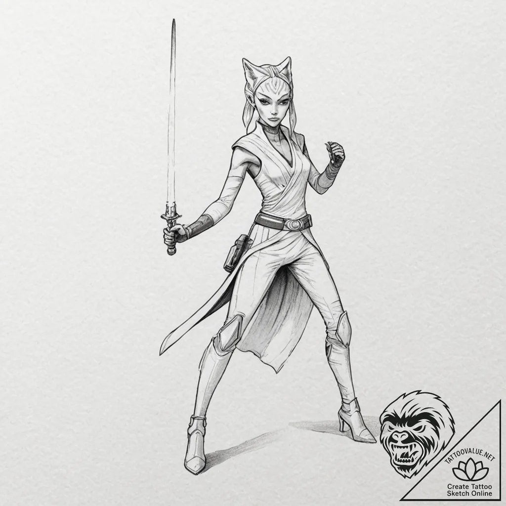 36. linework tattoo of ahsoka tano with her t... - tattoo sketch (№1751823161_0, 06.07.2025 17:32) — tattoovalue.net