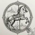 Carousel horse, ink illustration for tattoo,… – tattoo sketch (№1751823413_0, 06.07.2025 17:36) — tattoovalue.net