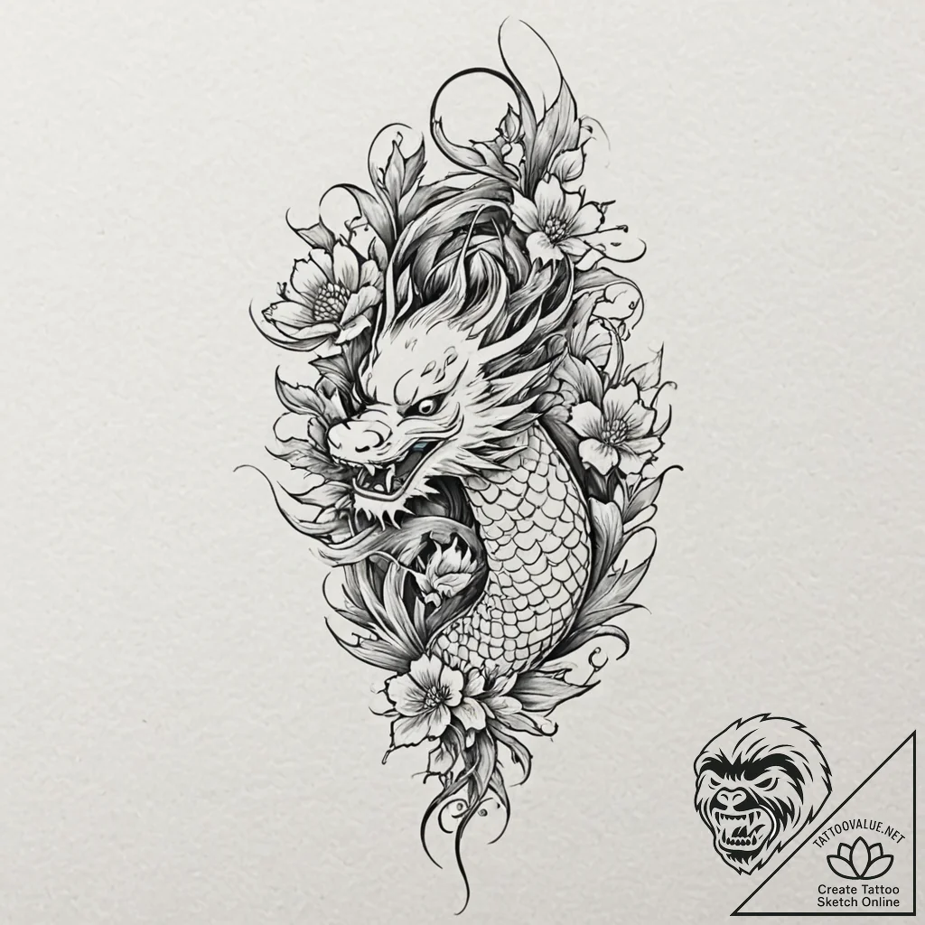 Thistle, artistic tattoo sketch, irezumi japa... - tattoo sketch (№1751825184_0, 06.07.2025 18:06) — tattoovalue.net