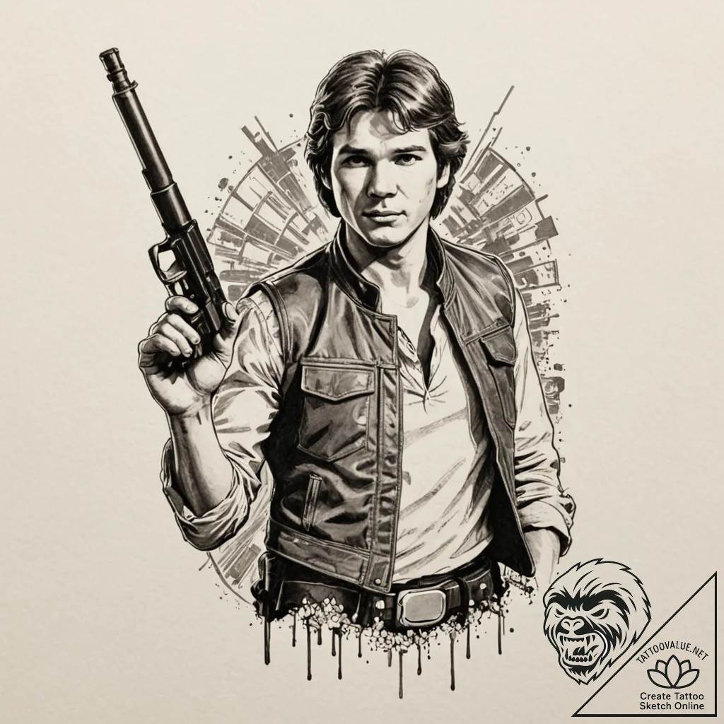 18. neo-traditional portrait of han solo, wit... - tattoo sketch (№1751825689_0, 06.07.2025 18:14) — tattoovalue.net