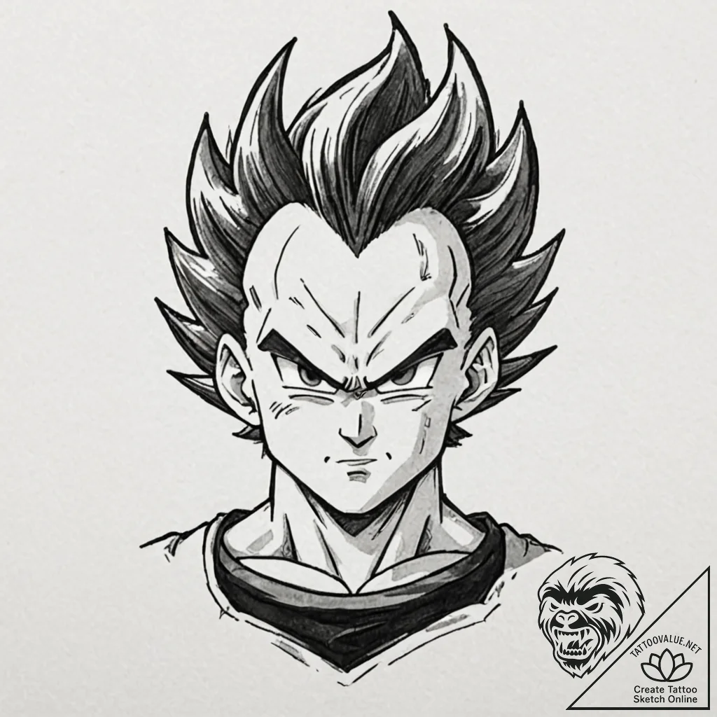 A neo-traditional portrait of vegeta from dra... - tattoo sketch (№1751825773_0, 06.07.2025 18:16) — tattoovalue.net