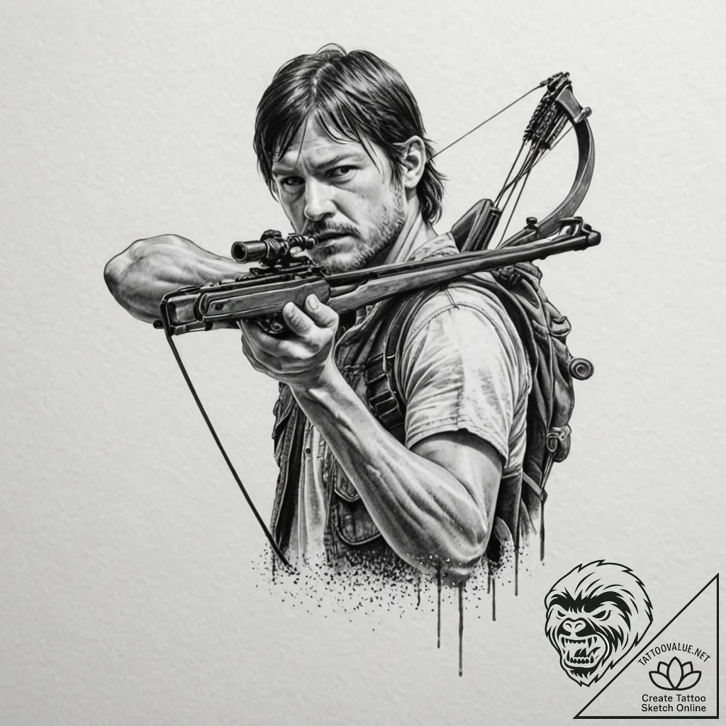 A sketch of daryl dixon from the walking dead... - tattoo sketch (№1751825941_0, 06.07.2025 18:19) — tattoovalue.net