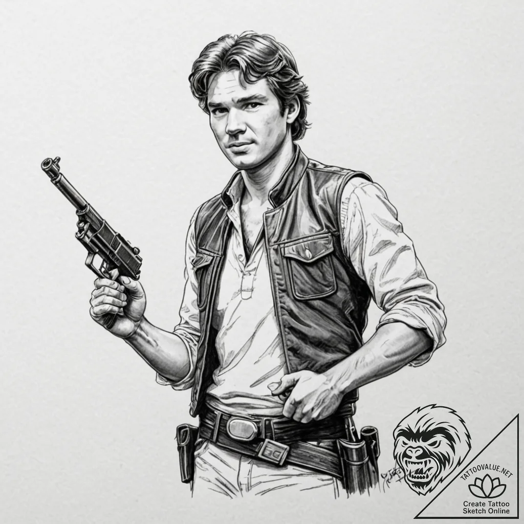 18. neo-traditional portrait of han solo, wit... - tattoo sketch (№1751826446_0, 06.07.2025 18:27) — tattoovalue.net