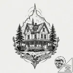 A haunted house silhouette, ink illustration… – tattoo sketch (№1751826613_0, 06.07.2025 18:30) — tattoovalue.net