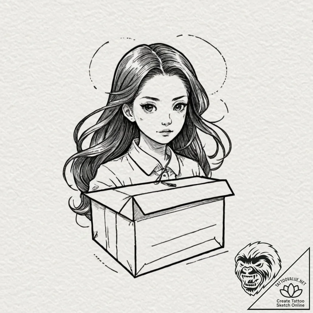 A sketch of nezuko in her box,, artistic tatt... - tattoo sketch (№1751826697_0, 06.07.2025 18:31) — tattoovalue.net