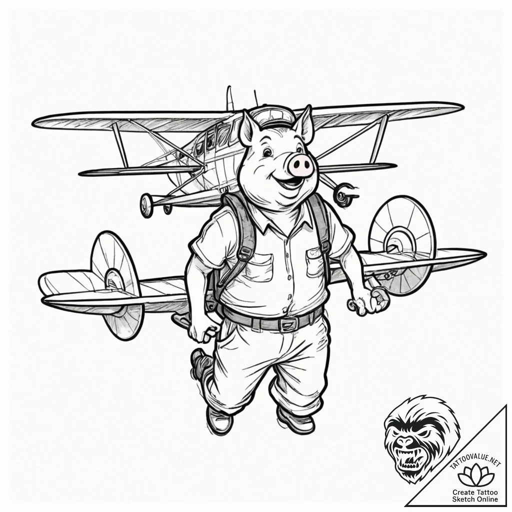 A graphic novel panel of porco rosso, the pig... - tattoo sketch (№1751827023_0, 06.07.2025 18:37) — tattoovalue.net