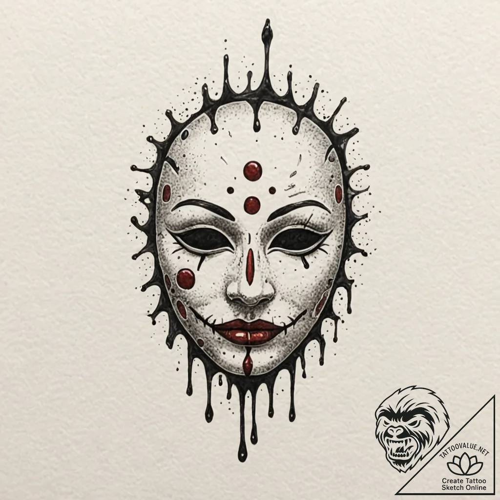 A trash polka sketch of the dalг mask, melti... - tattoo sketch (№1751827359_0, 06.07.2025 18:42) — tattoovalue.net