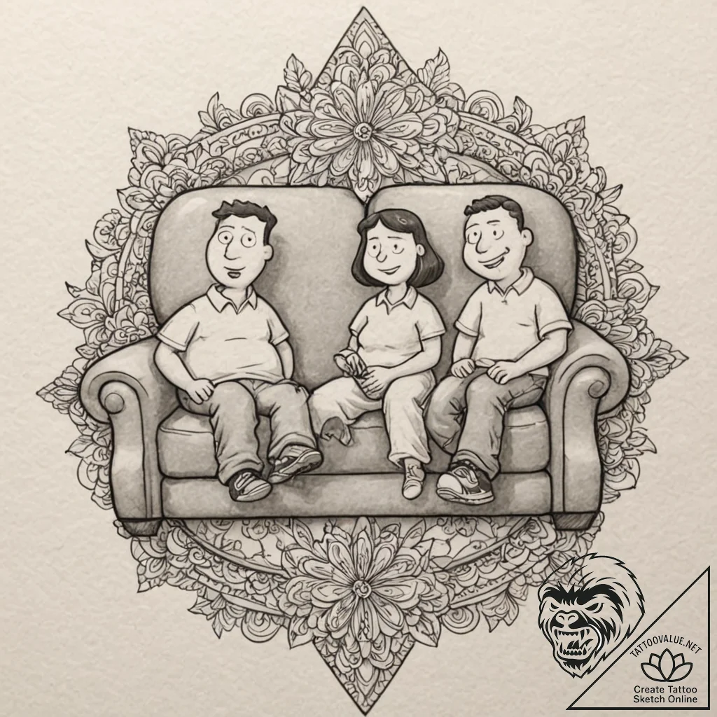 A sketch of the main characters from family g... - tattoo sketch (№1751828876_0, 06.07.2025 19:07) — tattoovalue.net