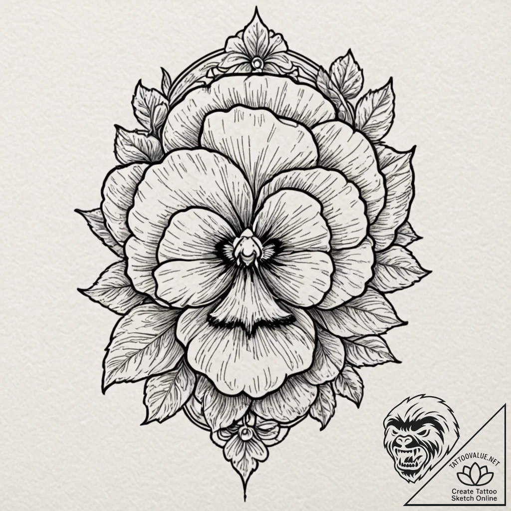Pansy, artistic tattoo sketch, sepia tone ske... - tattoo sketch (№1751829299_0, 06.07.2025 19:14) — tattoovalue.net