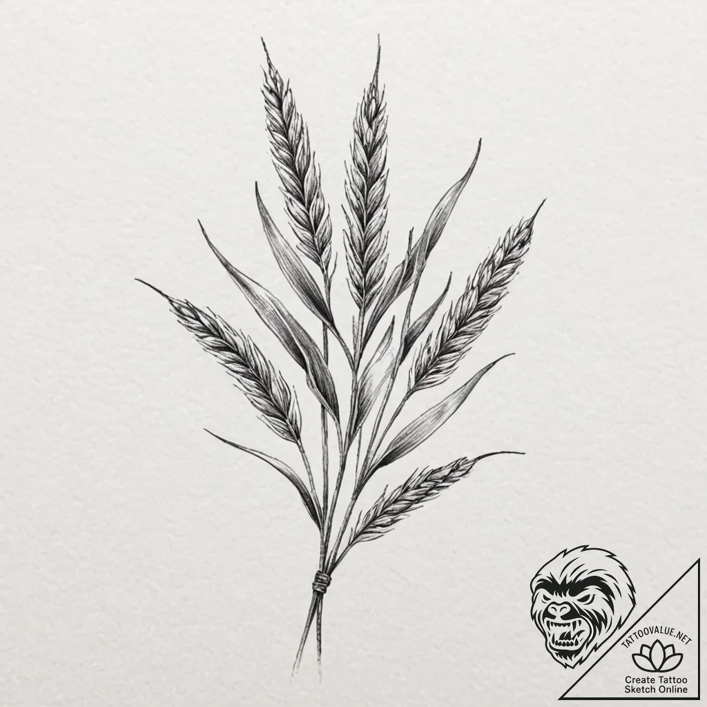 Ear of wheat, artistic tattoo sketch, black a... - tattoo sketch (№1751829553_0, 06.07.2025 19:19) — tattoovalue.net
