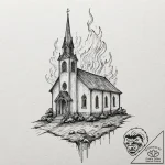 A neo-traditional tattoo of a burning church,… – tattoo sketch (№1751829636_0, 06.07.2025 19:20) — tattoovalue.net