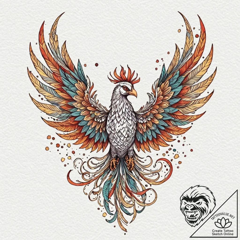 Phoenix, ink illustration for tattoo, stylize... - tattoo sketch (№1751830144_0, 06.07.2025 19:29) — tattoovalue.net