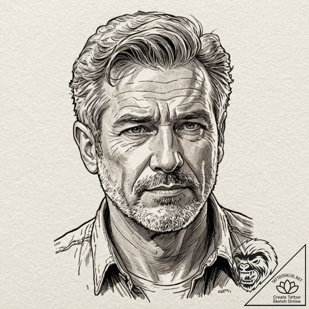 Graphic novel style portrait of a grizzled, o... - tattoo sketch (№1751830397_0, 06.07.2025 19:33) — tattoovalue.net