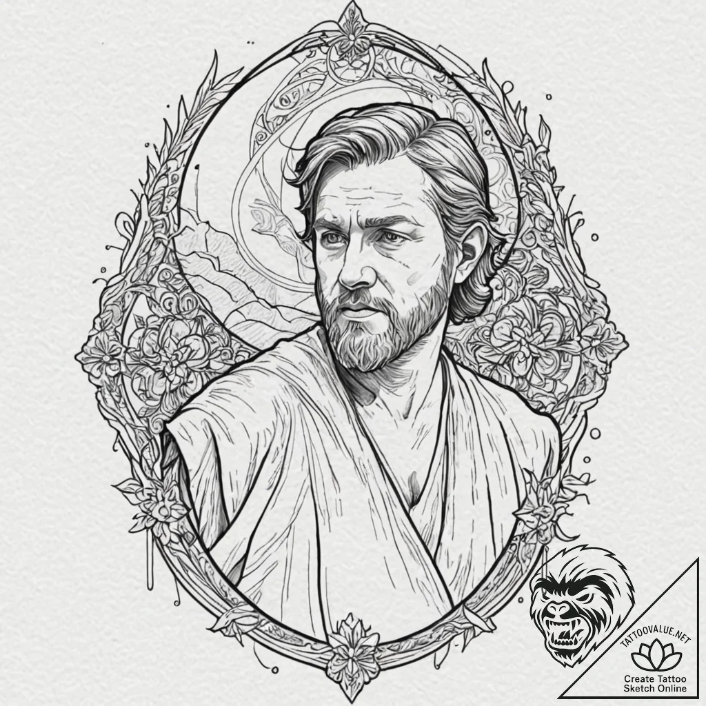 Watercolor sketch of obi-wan kenobi as a forc... - tattoo sketch (№1751830986_0, 06.07.2025 19:43) — tattoovalue.net