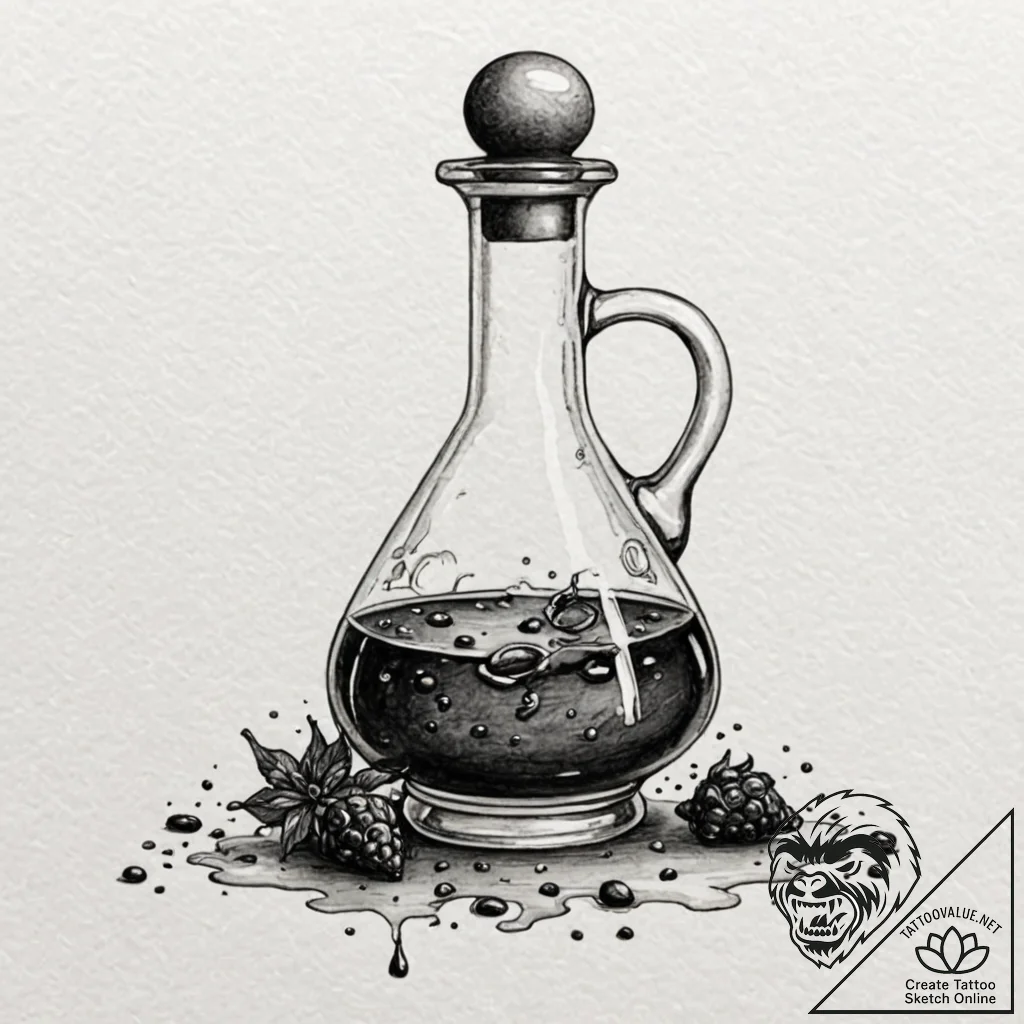 Potion bottle with glowing liquid, tattoo lin... - tattoo sketch (№1751831069_0, 06.07.2025 19:44) — tattoovalue.net