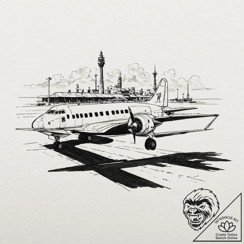 A graphic novel panel of the final airport sc... - tattoo sketch (№1751831574_0, 06.07.2025 19:52) — tattoovalue.net
