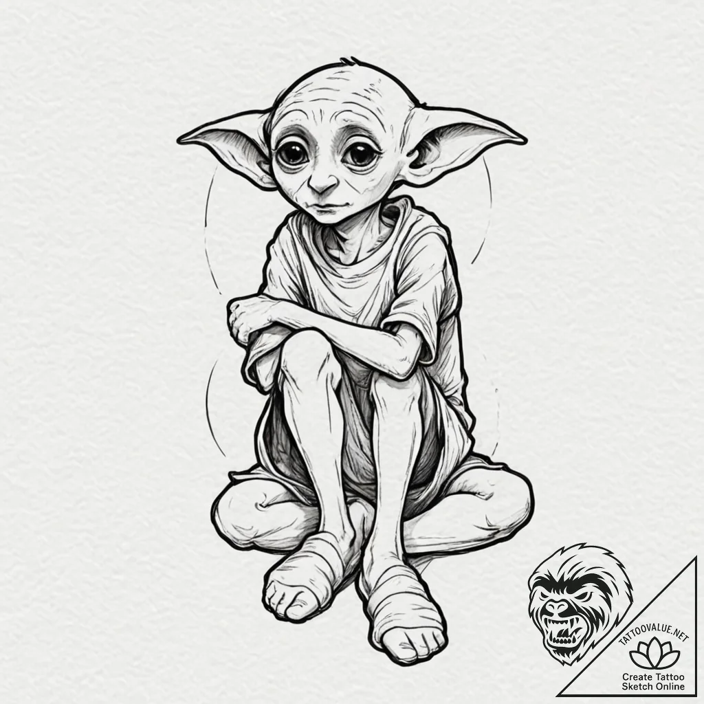 A sketch of dobby the house-elf, with his big... - tattoo sketch (№1751831911_0, 06.07.2025 19:58) — tattoovalue.net