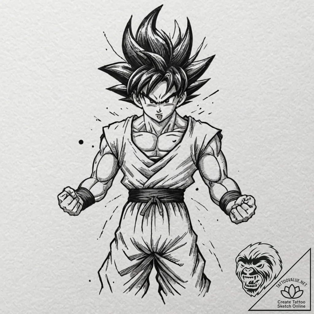 A sketch of son goku from dragon ball z, in h... - tattoo sketch (№1751832368_0, 06.07.2025 20:06) — tattoovalue.net