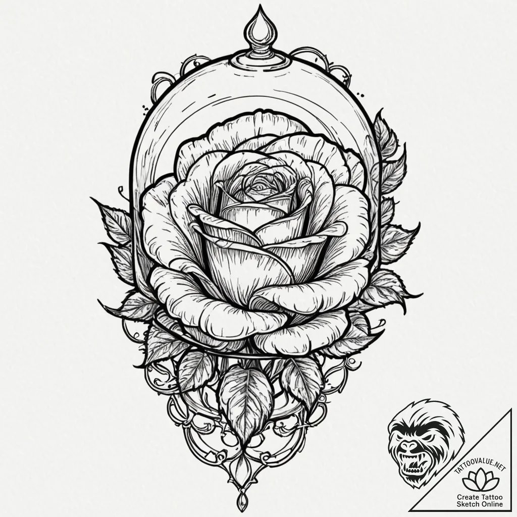 A linework tattoo of the enchanted rose from... - tattoo sketch (№1751832447_0, 06.07.2025 20:07) — tattoovalue.net