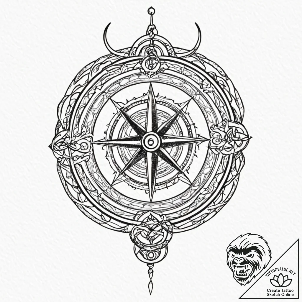 Astrolabe, tattoo line art, masterpiece, best... - tattoo sketch (№1751832769_0, 06.07.2025 20:12) — tattoovalue.net