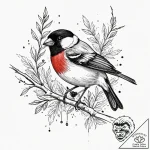 Bullfinch, ink illustration for tattoo, on wh… – tattoo sketch (№1751833783_0, 06.07.2025 20:29) — tattoovalue.net
