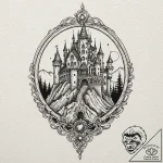 A linework tattoo of the magical moving castl… – tattoo sketch (№1751834207_0, 06.07.2025 20:36) — tattoovalue.net